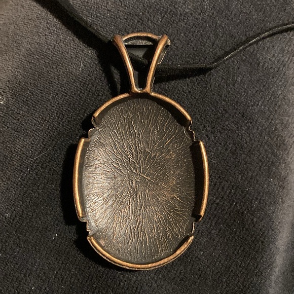 Necklace, copper base with 4 red glass stones, and 5 orange cat eyes $29 - Picture 12 of 13